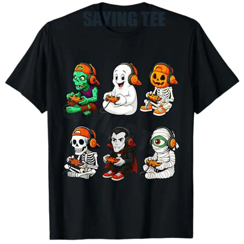

Halloween Skeleton, Zombie Gamer Video Gaming T-Shirt Boys Fashion Holiday Clothes Novelty Gift Y2k Life Graphic Saying Tee Tops