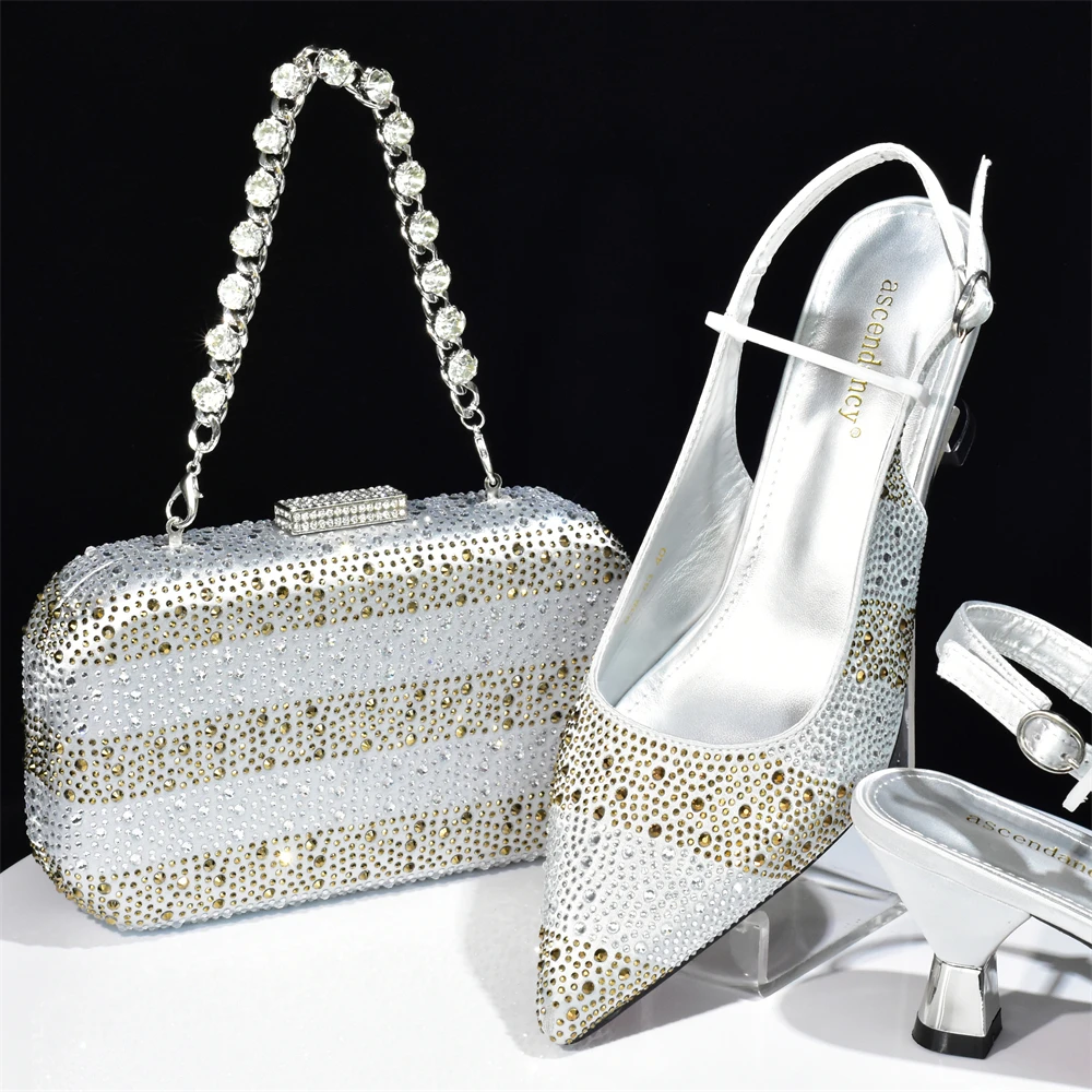 Doershow African fashion Italian Shoes And Bag Sets For Evening Party With Stones SILVER Italian Handbags Match Bags!   HAB1-2