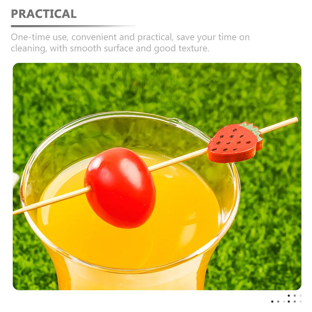 

100pcs Strawberry Fruit Skewers Decorative Picks For Party Cake Wine Glass Diy Decoration Disposable Wooden Appetizer Tools