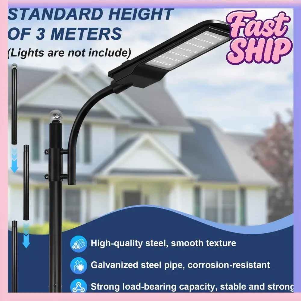 

10Ft Tall Courtyard Light Pole with Rebar Cage Base Metal Split Road Poles Splicing Lights Column for Street/Parking Lots/Park