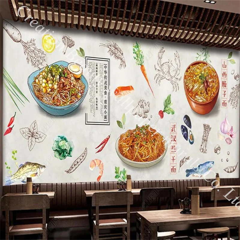 Saozi Noodle Chongqing Noodles Catering Backdrop 3d Photo Wallpaper for Noodle Shop Restaurant Background Wall Mural Wall Papers