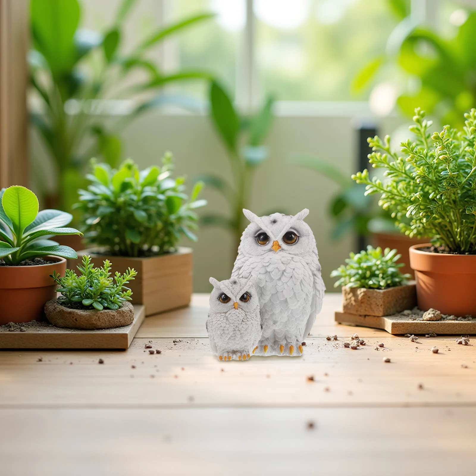 

Mother and Child Owl Ornaments Decorative Garden Statue Animal Cute White Sculpture