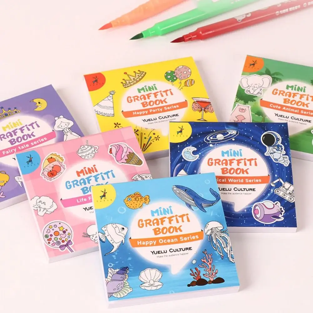 

50 sheets Cartoon Paper Coloring Book Mini Graffiti Doodles Book Food Animal Graffiti Painting Book Gift