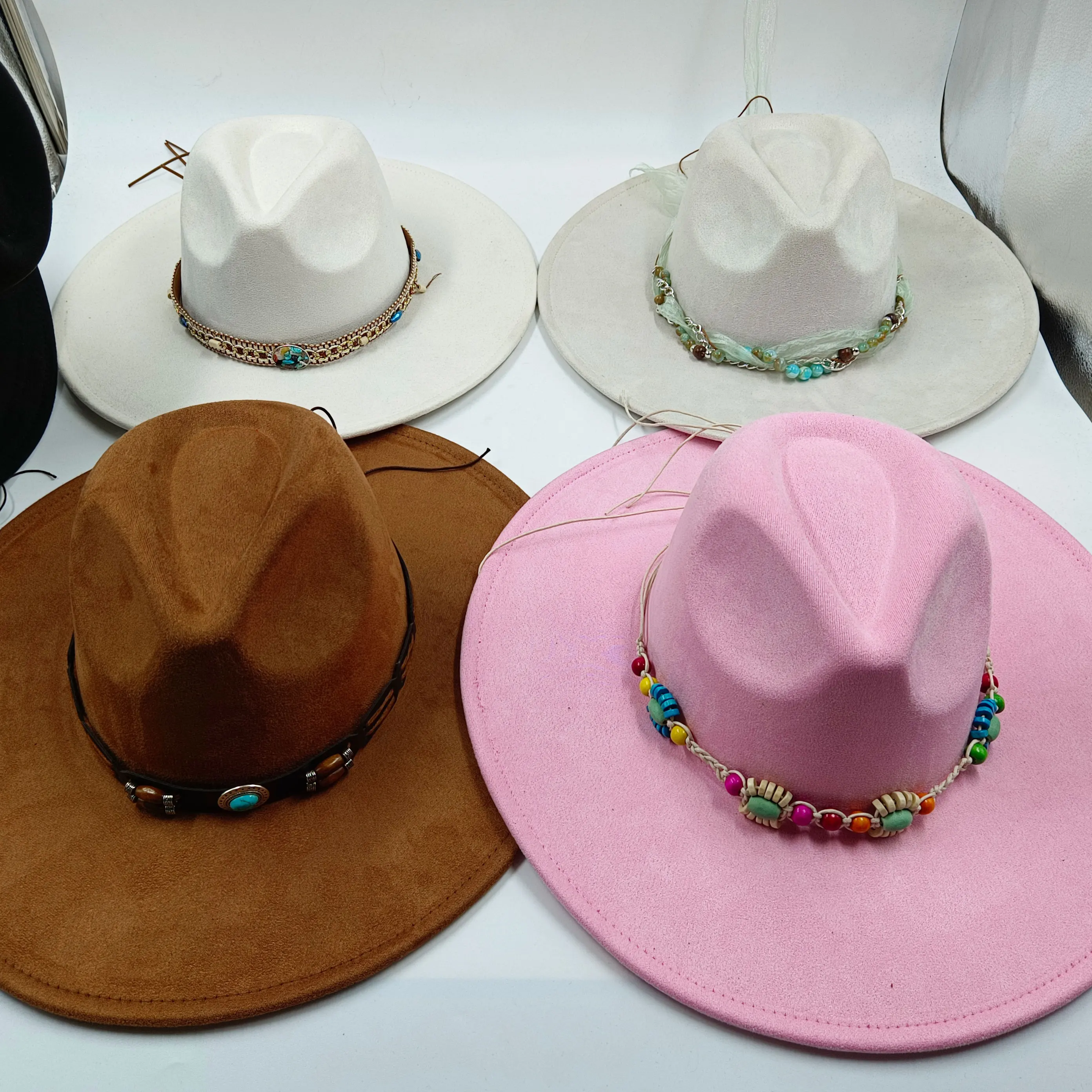 Fedora Hat 2023 New Jade Accessories Large Edge Heart Top 9.5 cm brim Fashion Top Hat Unisex Suede Jazz hat Женская шляпа  image 3