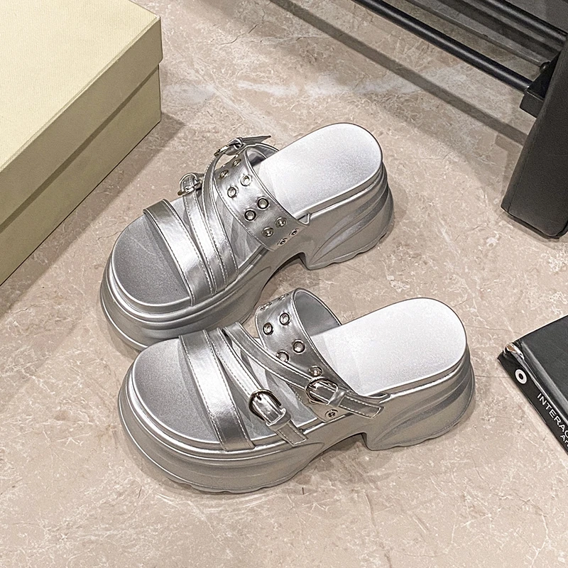 

Новые летние босоножки на платформе с пряжкой, с круглым и открытым носком, нескользящие, на высоком каблуке