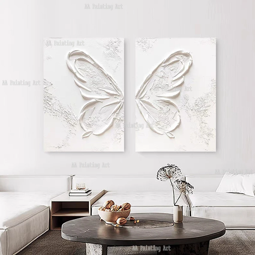 2 Pieces Hotel Decor Luxury Abstract 3D Thickness Acrylic Painting Butterfly Canvas Large Wall Picture Unframed Panel Set