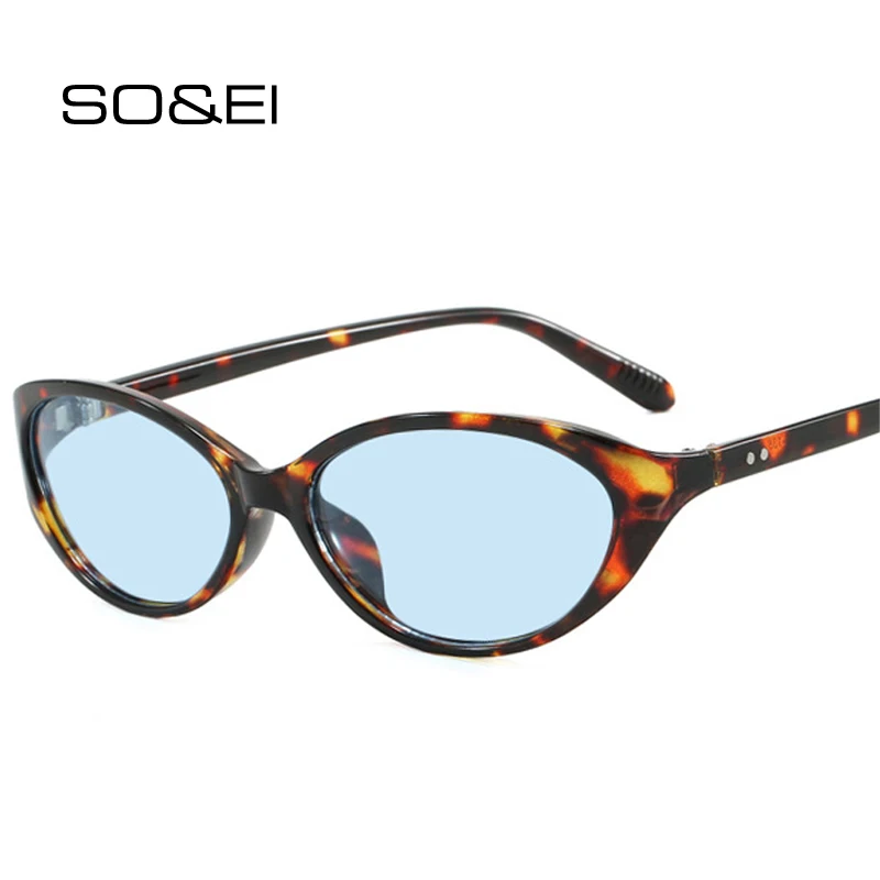 

SO&EI Retro Rivets Cat Eye Sunglasses Women Shades UV400 Fashion Blue Green Men Sun Glasses