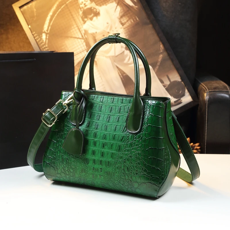 Luxury Fashion Genuine Leather Women\'s Handbags Crocodile Pattern Lady Shoulder Messenger Bag Portable Tote Bags 2023 New