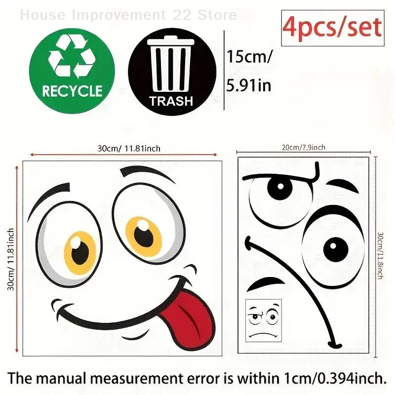 4pcs 만화 얼굴 쓰레기통 스티커 벽, 화장실, 냉장고 실내 옥외에 대 한 자체 접착 방수 PVC 광택 마무리