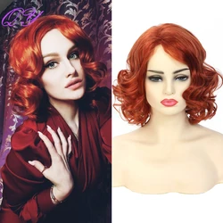 Synthetic Hair Short Orange Red Nature Curly Wave Wigs For White Women Cosplay Or Party Fashion Girls Wig