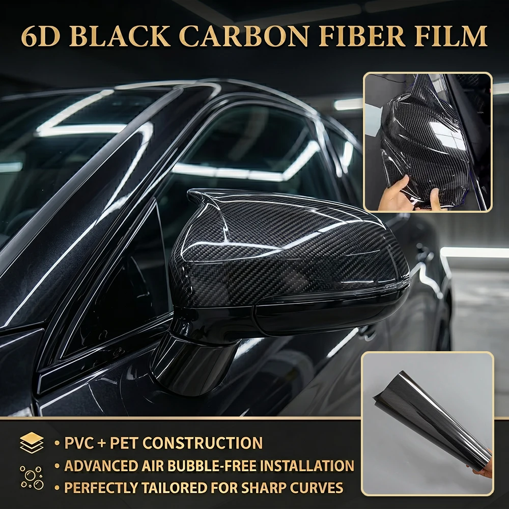 Car Rearview Mirror Stickers 6D Carbon Fiber Black Vinyl Self Adhesive Protection Film Waterproof Wrap for Car Rearview Mirror
