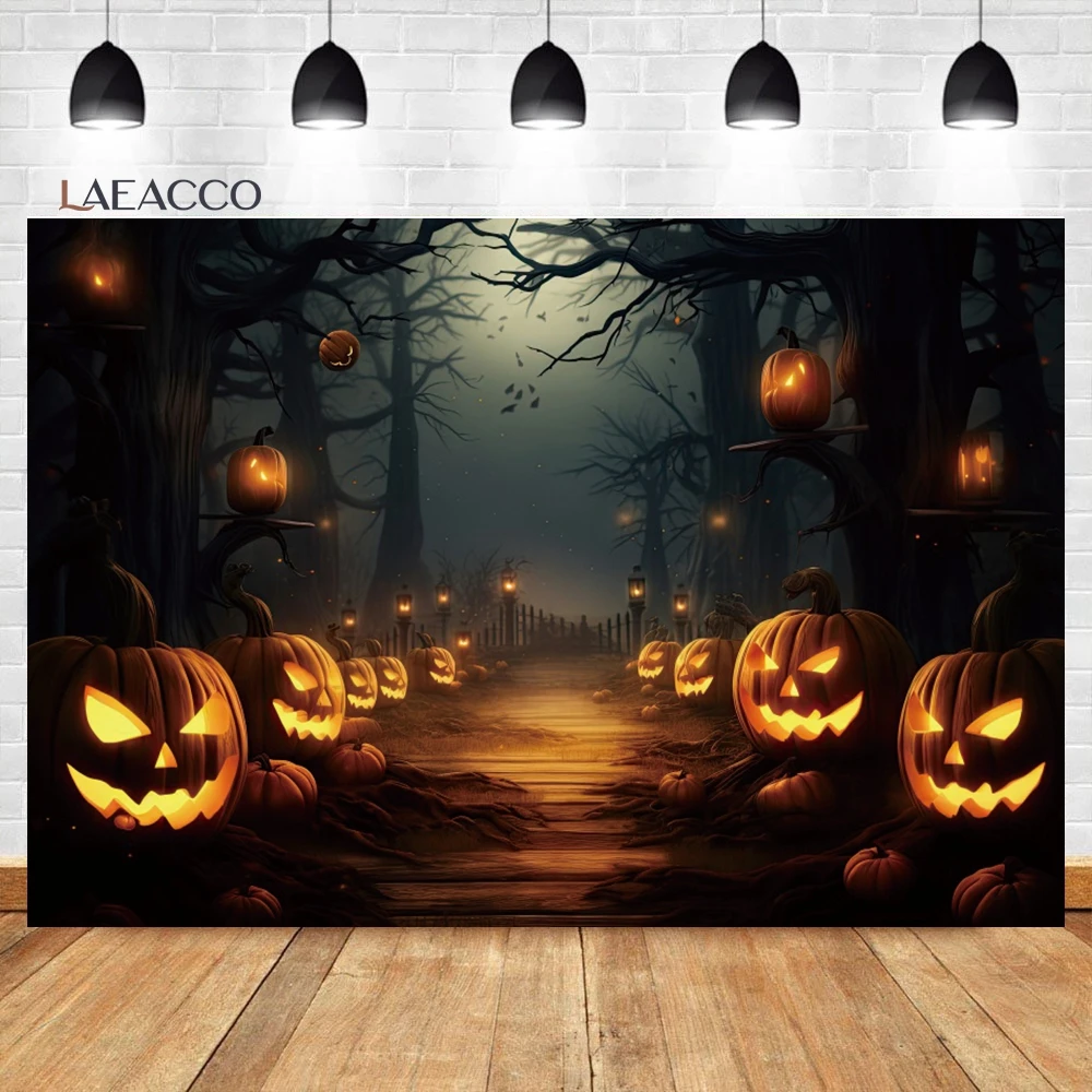 Laeacco-Halloween Fotografia Backdrop, Lua cheia assustador Night Castle, Abóboras Moonlight Bat, Horror Retrato de Fundo para Crianças e Adultos