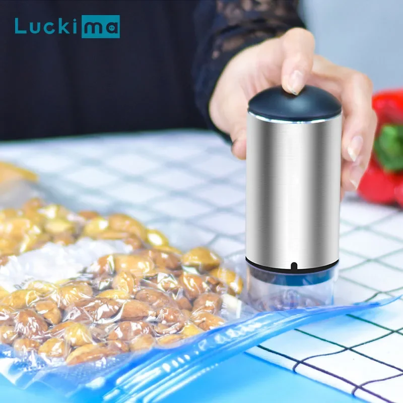 Mini Vacuum Pump USB Rechargeable Fresh-keeping Sealing Machine Kitchen Tool with 10pcs Free Food Vacuum Storage Bag Organizer