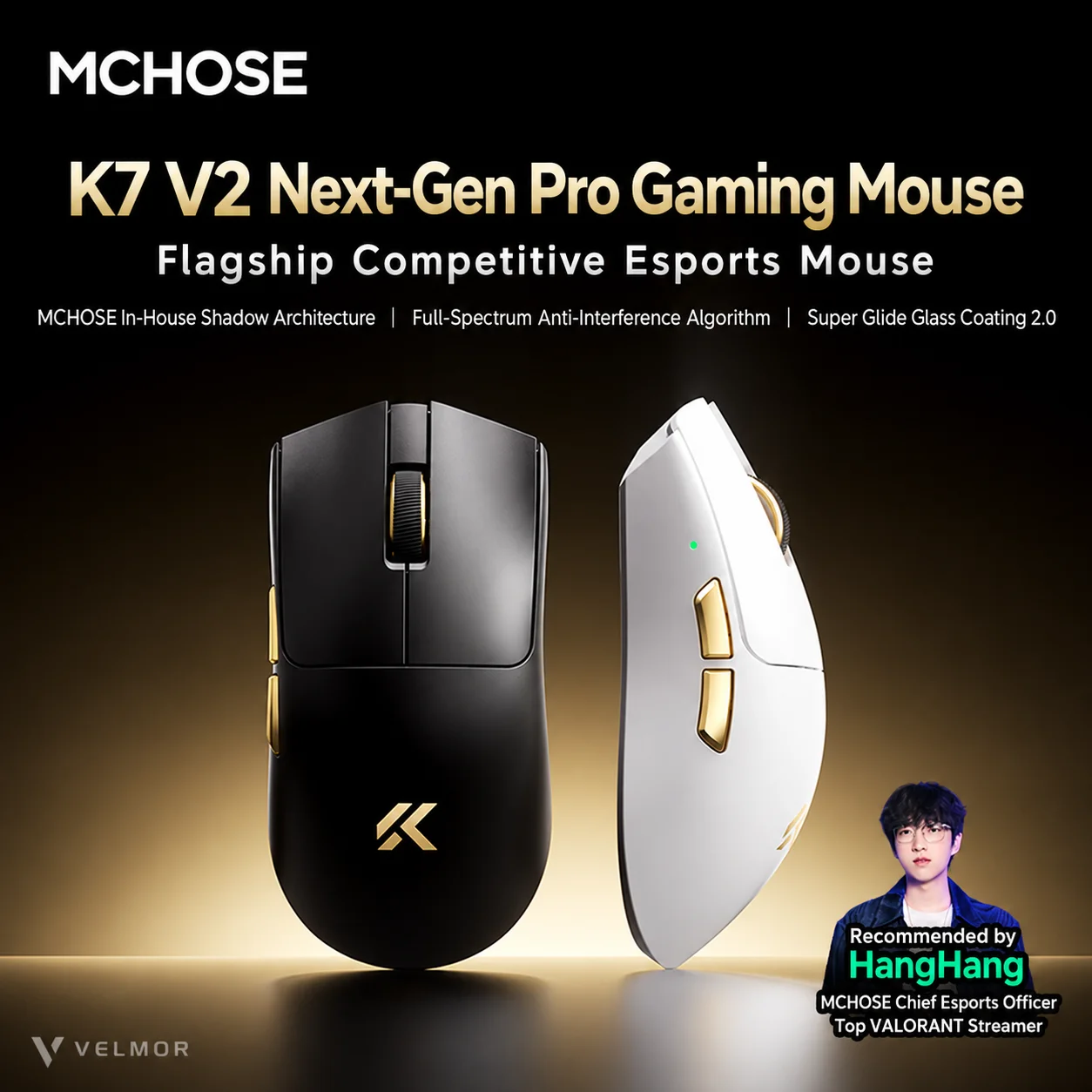Mouse Gamer Sem Fio MCHOSE K7 V2 Ultra Plus PAW3955 TI 8K Tri Modo Bluetooth Leve com Carregamento Magnético Sem Fio para PC