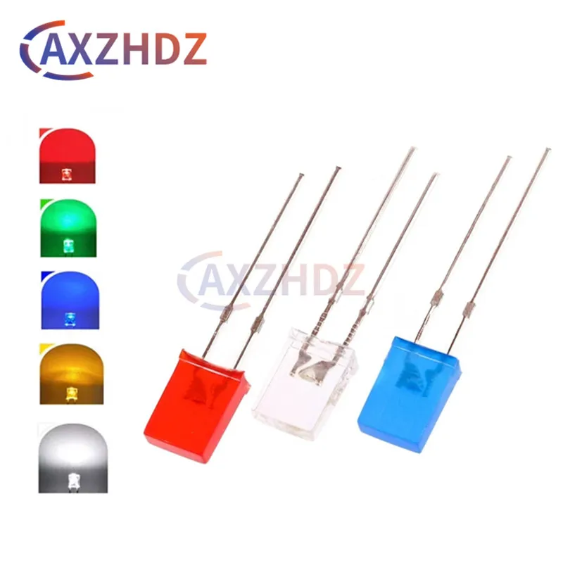 100PCS Square LED 2×5×7mm Emitting Diode Lamp White Red Green Blue Yellow Diffused Color Rectangular DIY Indicator 257 2*5*7MM