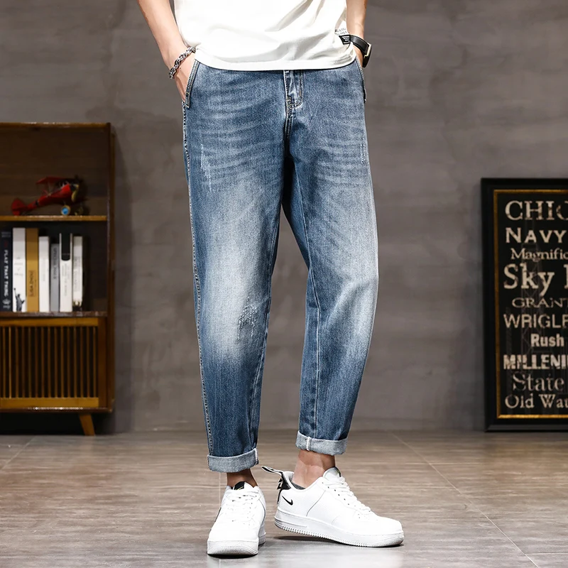 

Harem Pants Men Jeans Spring Summer Light Blue Loose Fit Baggy Jeans Men Wide Leg Oversize Pants Denim Men's Trousers Hommel