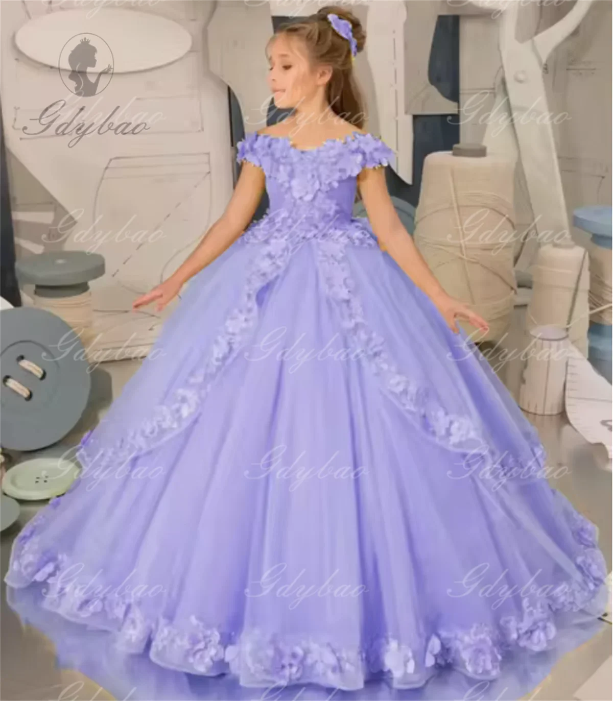 Robe de mariage en dentelle à fleurs pour filles, avec des appliques moelleuses, pour première Communion, anniversaire, mariage, spectacle, soirée pour enfants