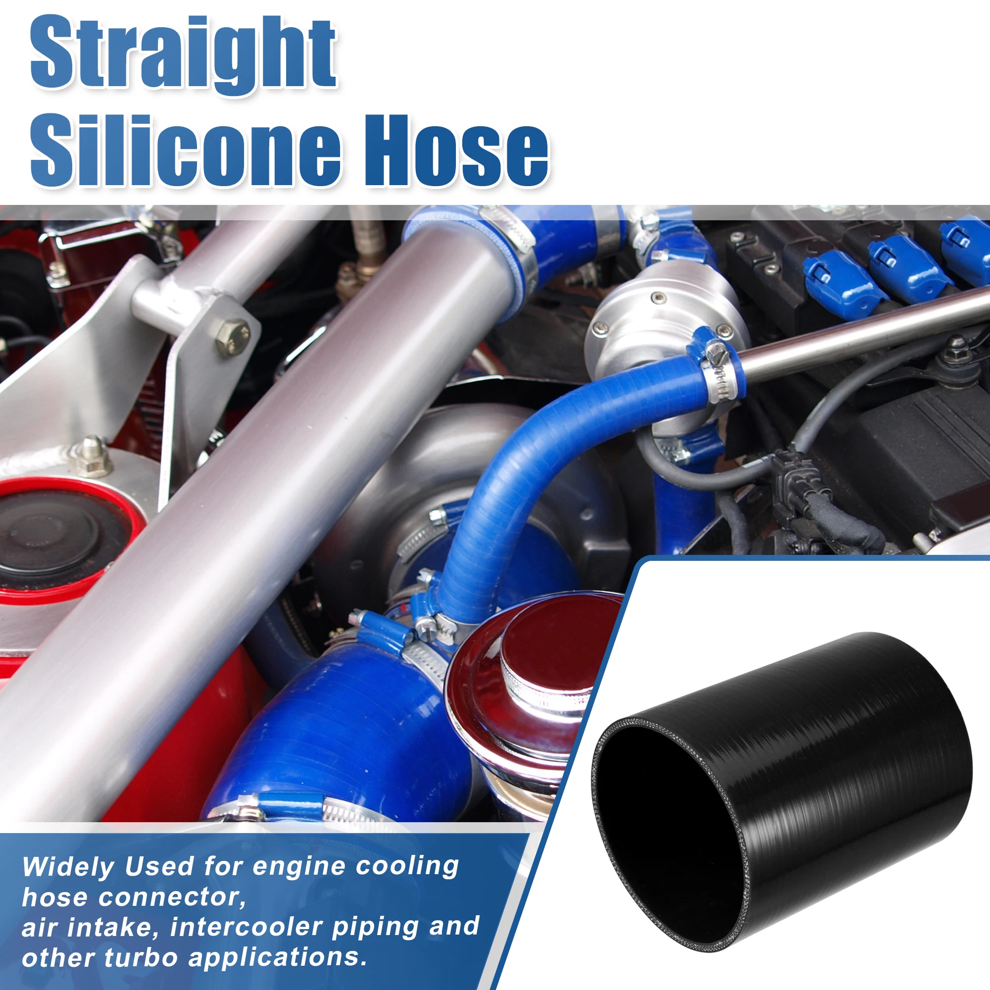 8" Length 4-Ply Reinforced Silicone Coolant Hose – 1.25" ID Straight Coupler, Black