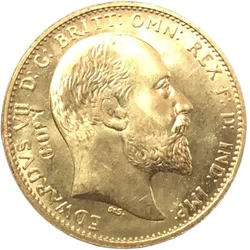 Moneda de copia chapada en oro puro, 1910, Reino Unido, 1 sound-edward VII