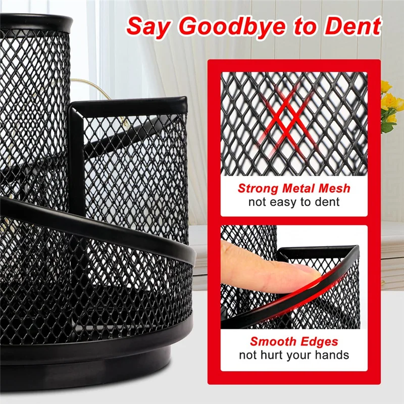 ที่วางปากกาสําหรับโต๊ะ,ตาข่ายจัดโต๊ะ,การหมุน 360 องศาหมุนโลหะสีดําตาข่ายสก์ท็อปออแกไนเซอร์, 5 ช่อง