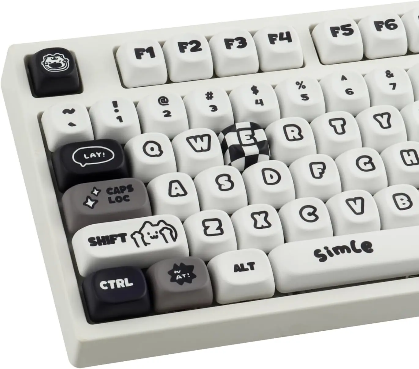 PBT MOA Keycaps  Cute White Keycaps  131 Keys  Dye-Sublimation Custom Keyboard Keycap Set for 61/64/68/84/87/100/104/108 Cherry
