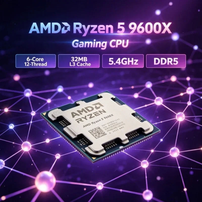 AMD Ryzen 5 9600X 6-Core 12-Thread 4NM Unlocked Integrated Graphics Up To 5.4GHz 32MB L3 Cache 65W Socket AM5 DDR5 Gaming CPU