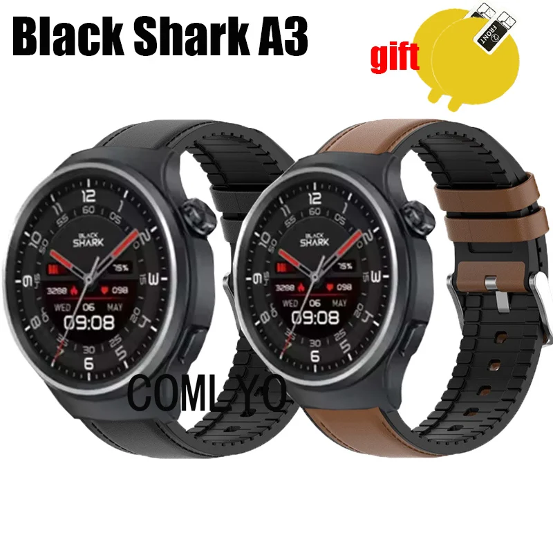 Band untuk Black Shark A3 jam tangan pintar tali kulit + silikon olahraga sabuk pelindung layar film