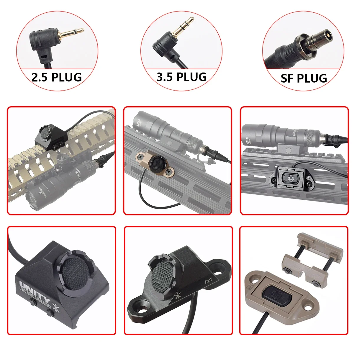 Tactical Remote Dual Pressure Button Switch Mlok Keymod 20mm Rail M300 M600 DBAL A2 PEQ 15 SF Plug Unity Knop Druk Accessories