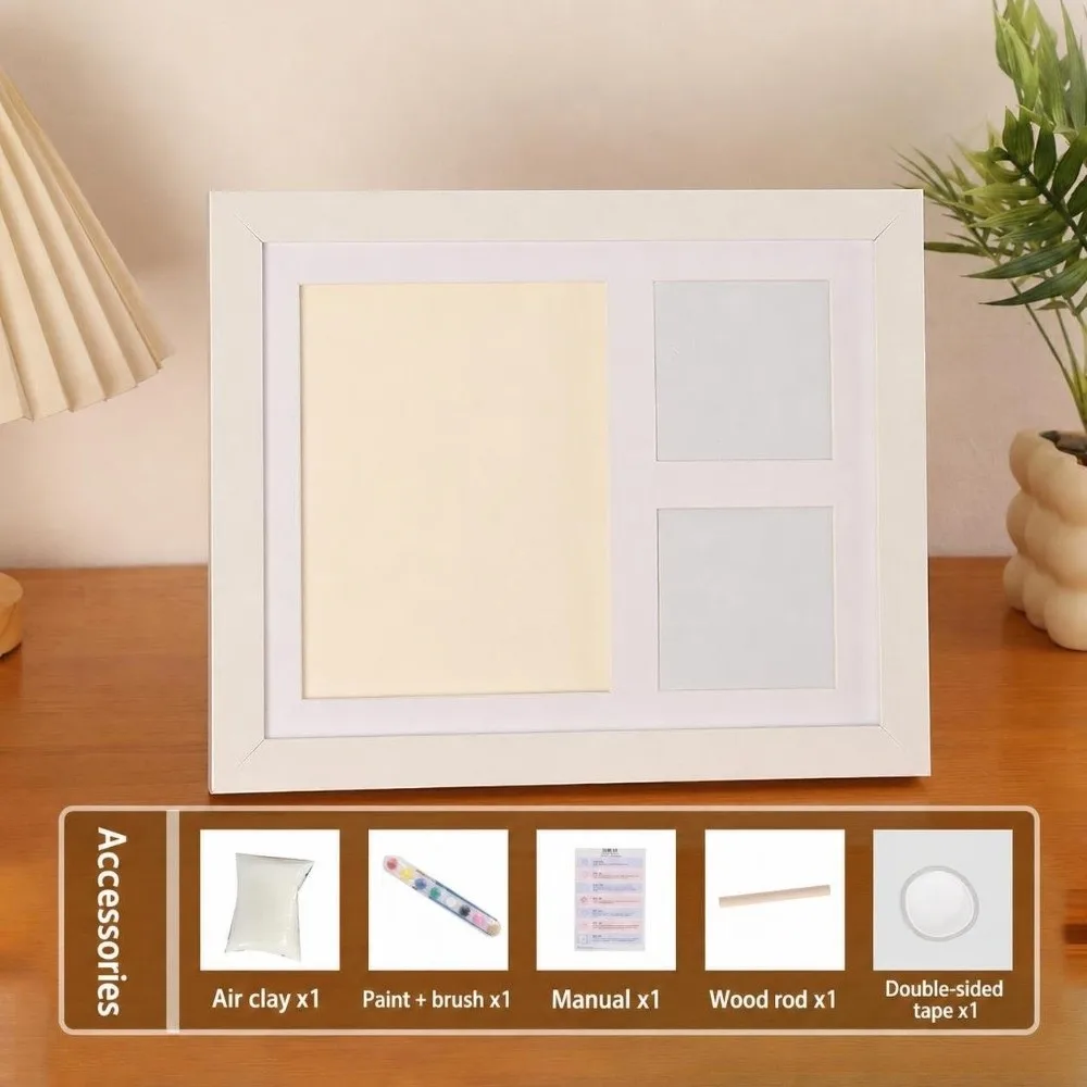 1 Set DIY Pet Paw Print Kit Frame Air Dry Clay Photo Display Dog Paw Print Frame Non Toxic Clay Wooden Frame Cat Paw Print Frame
