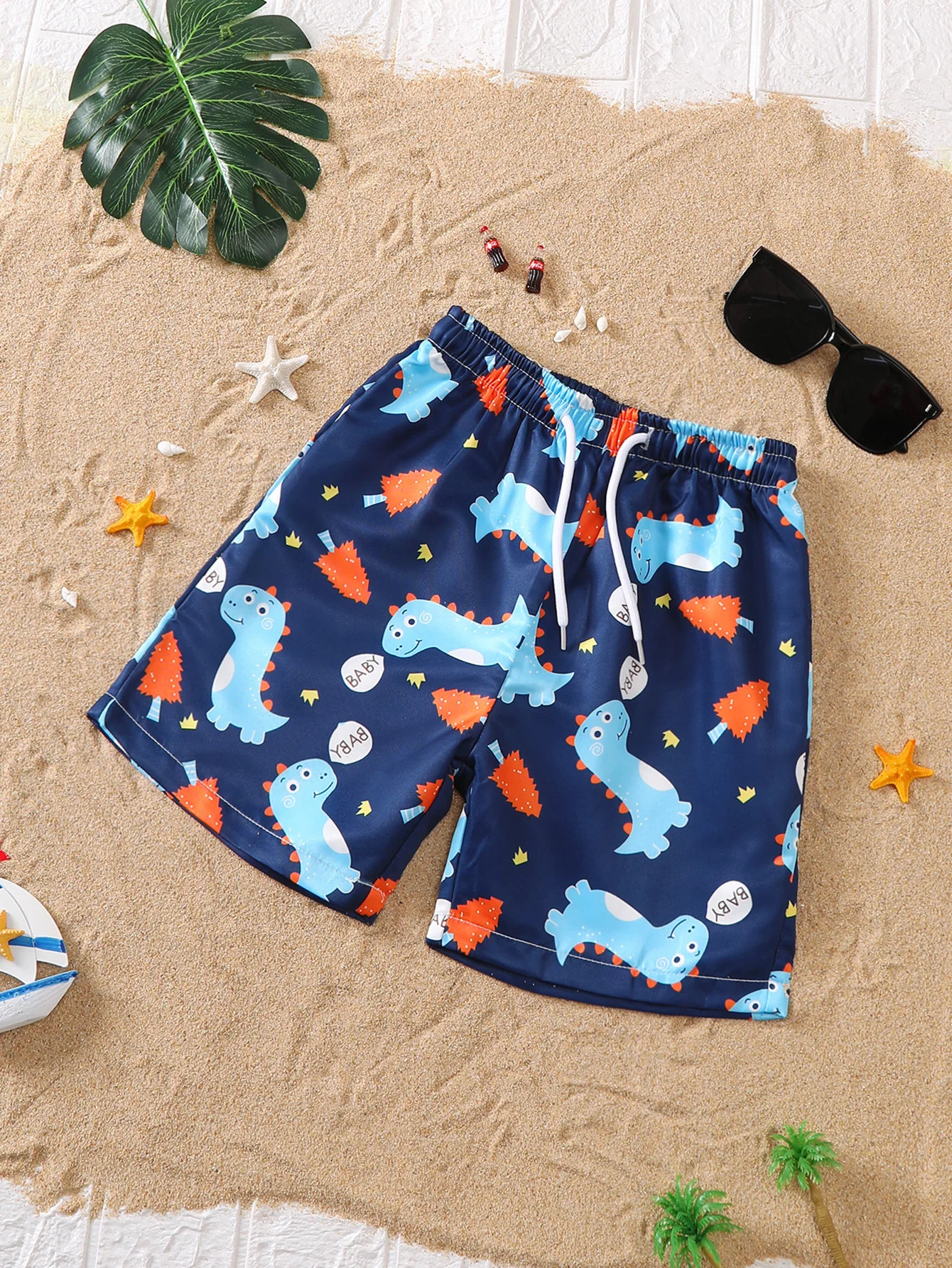 Baby Boys Summer Dinosaur Print Beach Shorts Children's Clothing Toddler Boys' Summer Dinosaur Patterned Beach Shorts