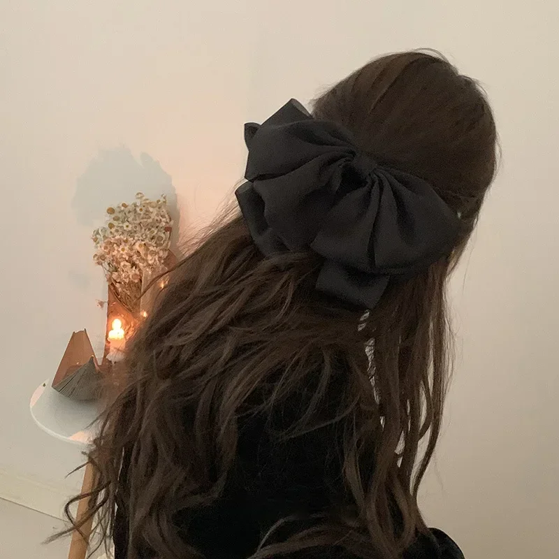 Korean Fashion Big Size Bow Hair Pin Ribbon Black High Quality Elegant Updo Headwear for Girls Women Hair Accessories