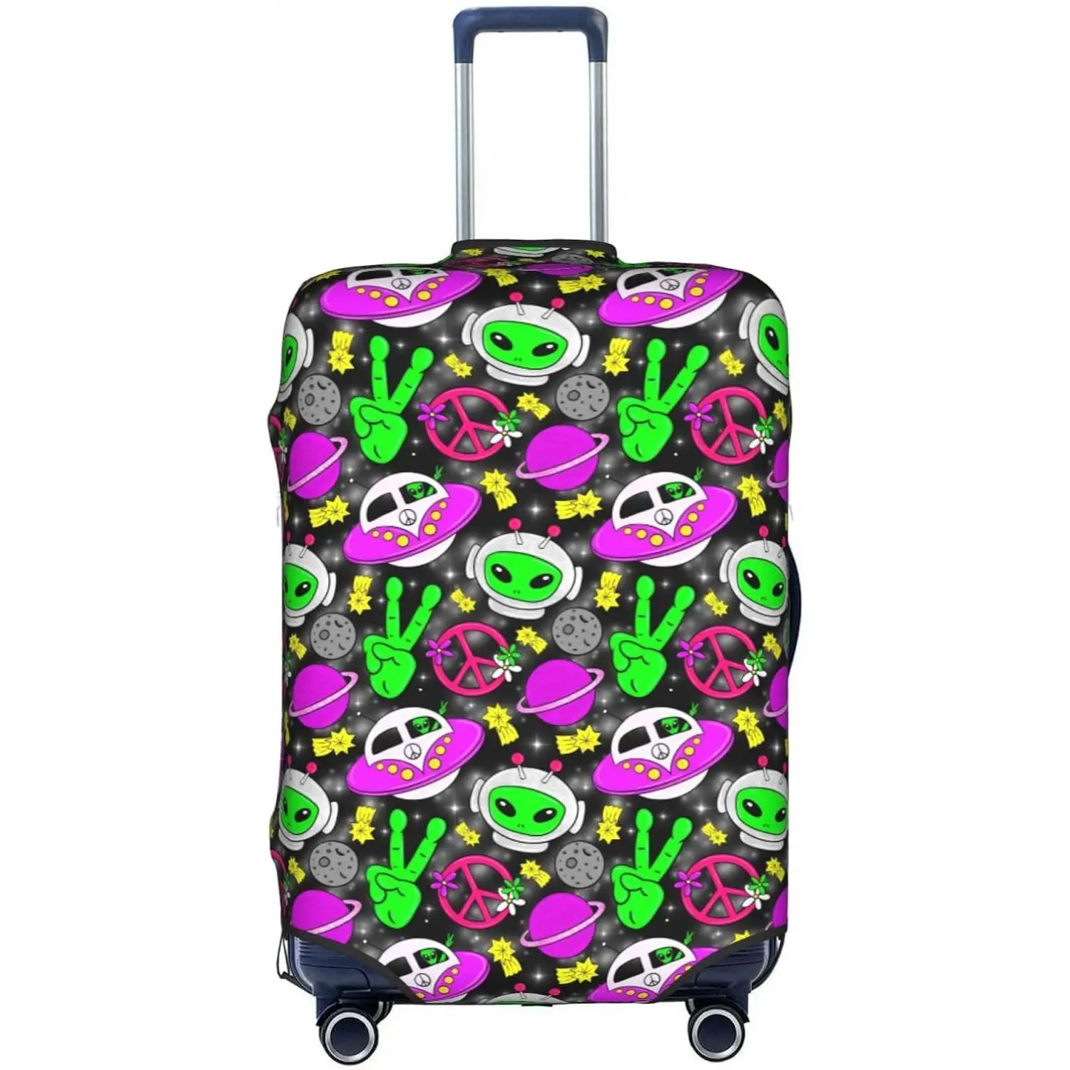 Aliens Space Ship Peace Stars Planet Print Funda de equipaje Protector de maleta elástico para viaje mediano