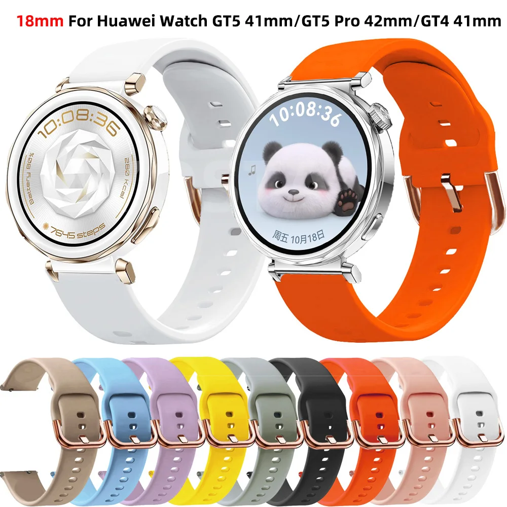 New 18mm Strap For Huawei Watch GT 5 GT 4 GT4 41mm GT5 Pro 42mm Bracelet Wristband Smartwatch Silicone Watch Band Accessories