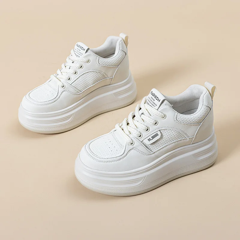 

Женские кроссовки Agan из натуральной кожи на толстой плоской подошве, увеличивающие рост на 8 см, в стиле «Маленький аромат», весна-осень