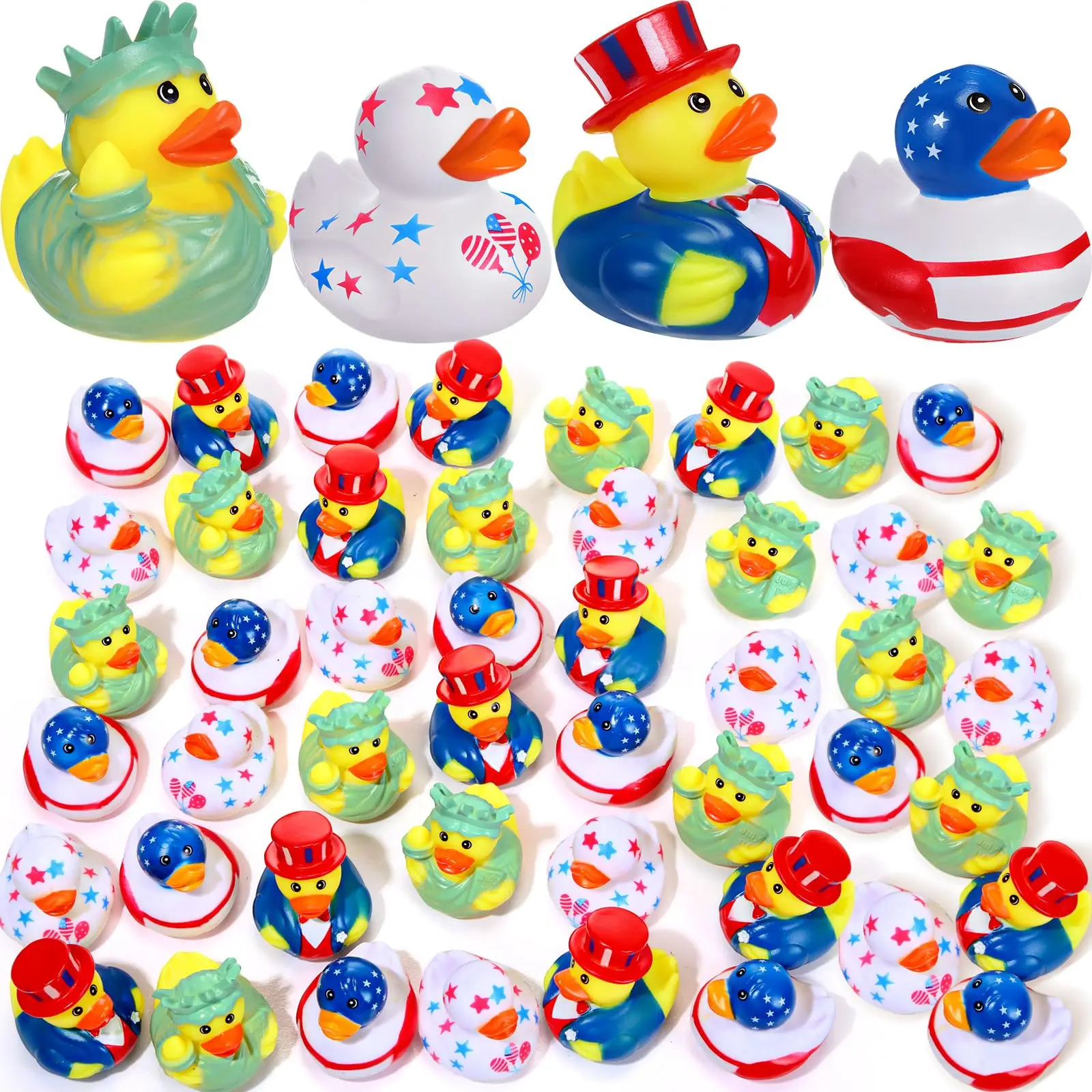 Patos de goma patrióticos para el día de la independencia, bañera exprimible divertida para Baby Shower, suministros de fiesta del 4 de julio, 96 piezas