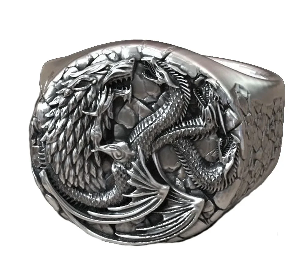 

19g Fire And Blood Wolf Dragon Gifts for Mens Rings Real Customized 925 Solid Sterling Silver Rings Many Sizes 9-13