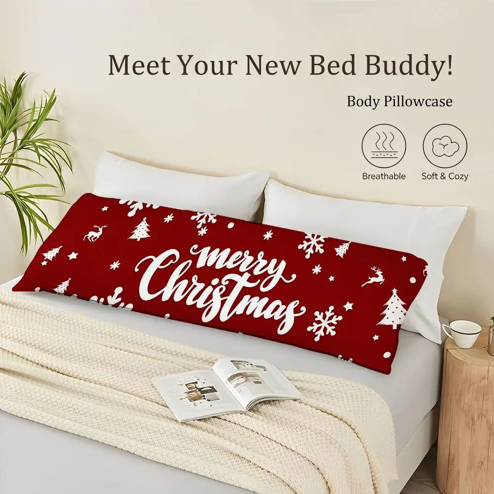 1 Christmas Theme Handwritten Art Pattern Throw Pillow Cover | Comfortable Home Decor Cushion Cover with Snowflake, Tree, and De