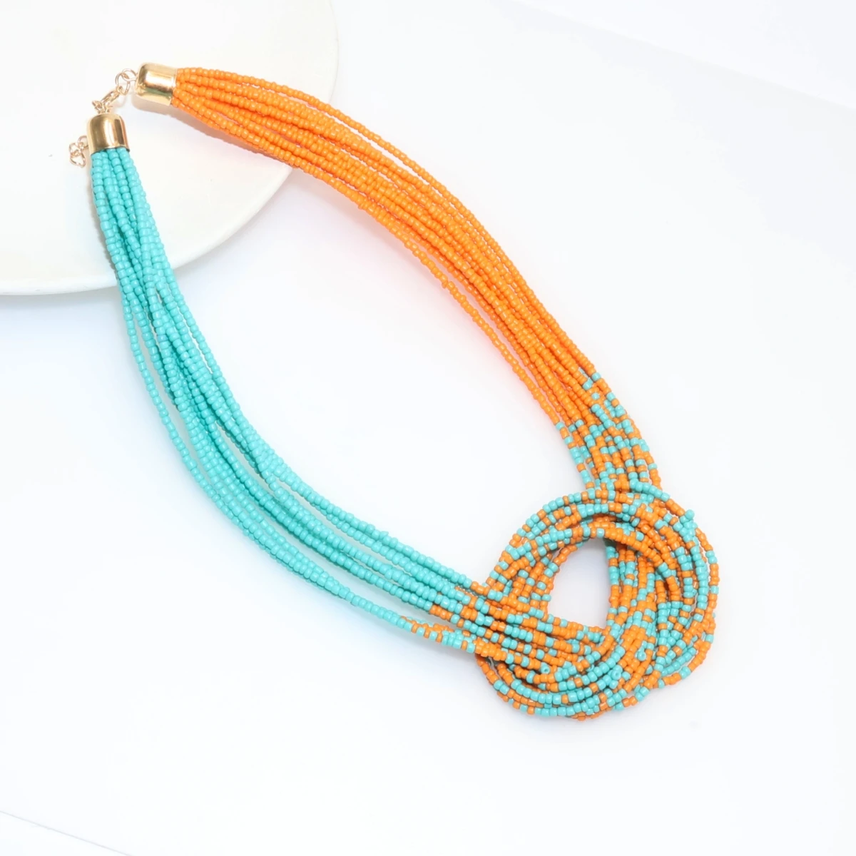 1pc Bohemian Ethnic Style Multi-Layer Color Blocked Rice Bead Necklace