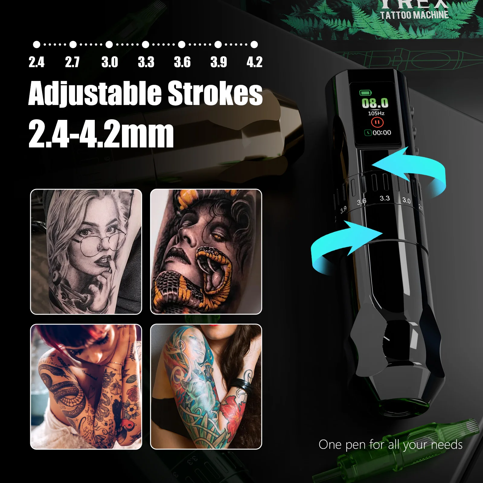 مجموعة مسدس الوشم T-Rex مجموعة الوشم ماكينة رسم الوشم التجميلي اللاسلكية الكاملة 1600 مللي أمبير في الساعة قوة قابلة للتعديل 7 أنواع من مجموعة المبتدئين في رحلة السفر