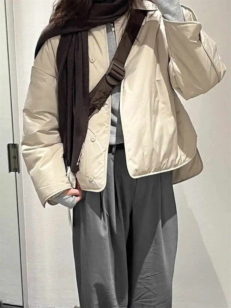 شتاء جديد إمرأة سميكة القطن سترة معطف بدوره إلى أسفل طوق واحدة الصدر طويلة الأكمام السيدات عادية قصيرة سترة دافئة #2