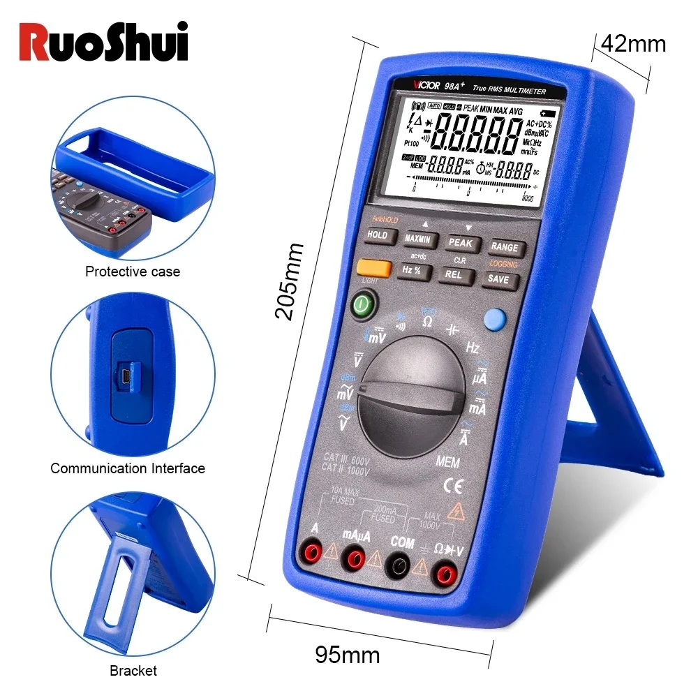 Multimetr 98A TRUE RMS 22000 zliczeń RTD PT100 Tester termopary Nowość w podświetlenie LCD Przenośny amperomierz USB AC/DC Woltomierz Ohm