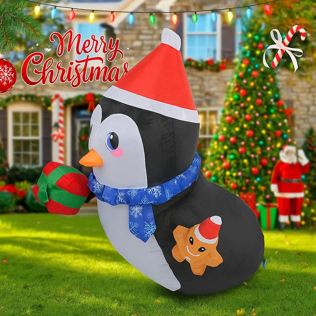 3,44 ft LED Licht Aufblasbare Weihnachten Pinguin Lebkuchen Mann Geschenk Spielzeug Hof Party Decor Hause Liefert Weihnachten Ornamente Urlaub
