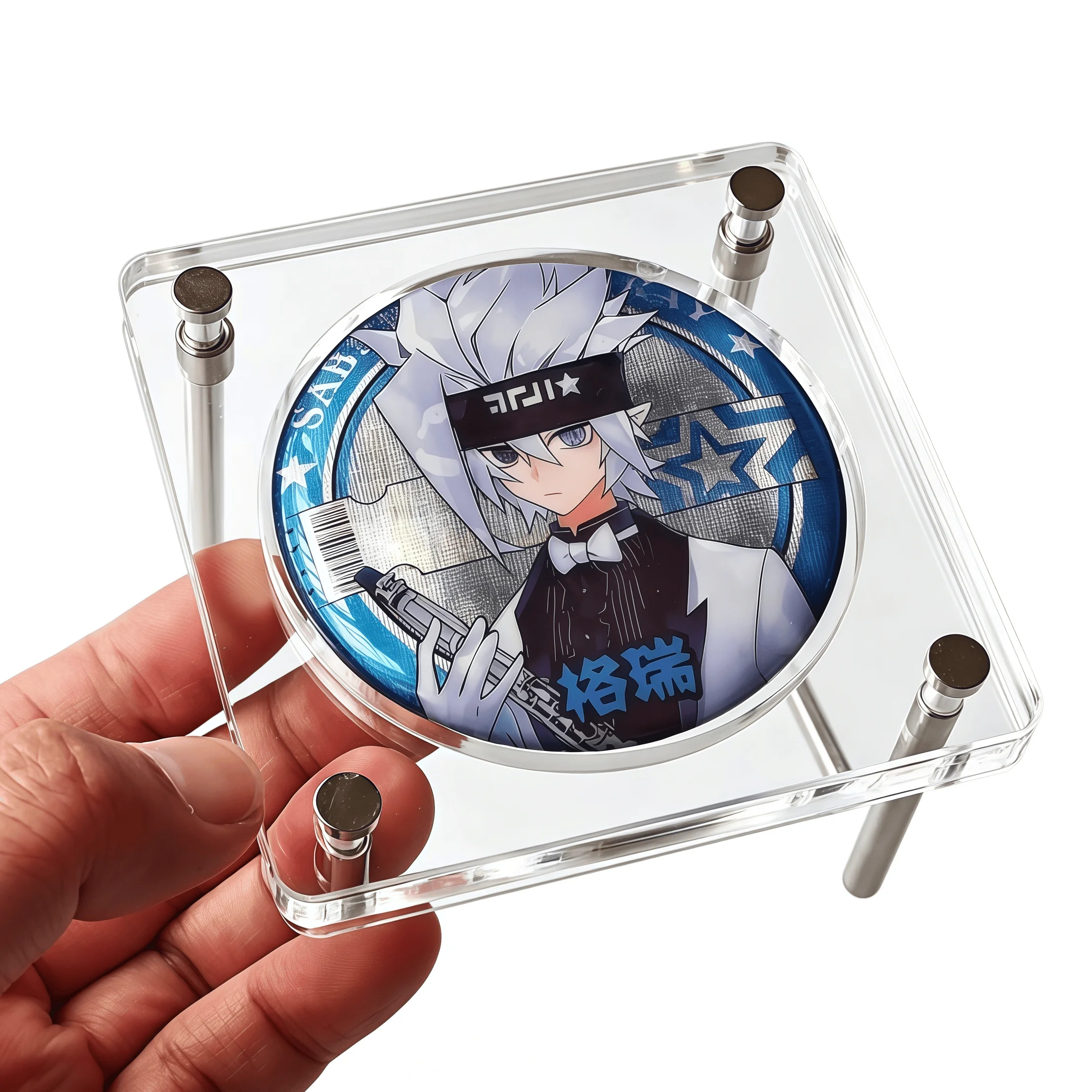 1-slot 75mm Clear Acrylic Anime Badge Display Stand Dustproof Pin Showcase Holder, Transparent Brooch Storage Box for Anime Pins