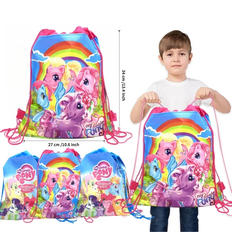 Cartoon Little Pony Birthday Gift Bag Non-woven Drawstring Bag Kids Girl Decor Party Gift Shopping Travel Bags Toy Party Supplie