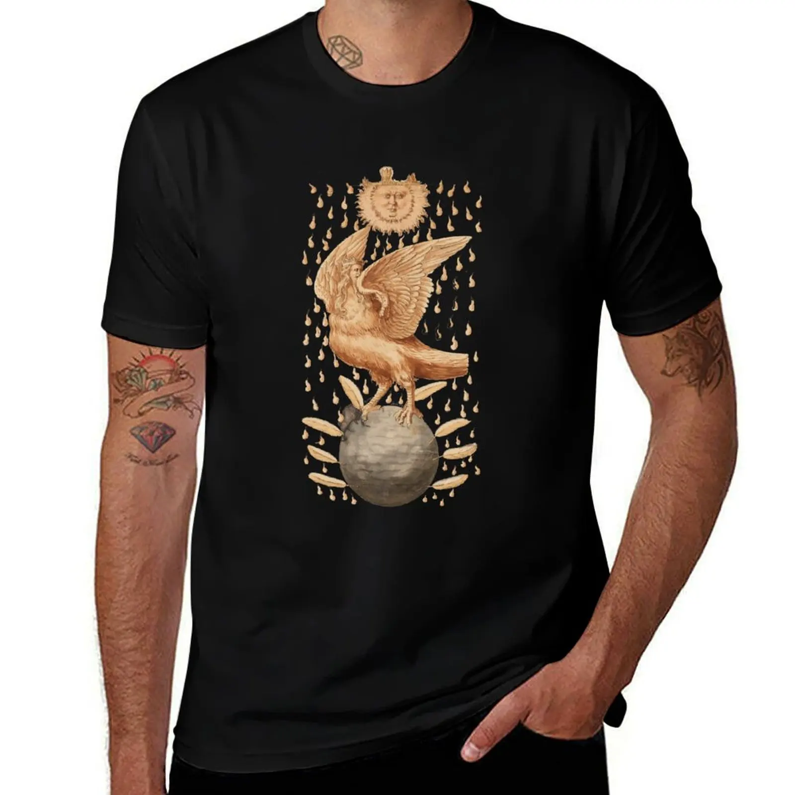 Alchemy Cryptogram Golden Eagle T-Shirt Big and Tall Gym T-Shirt