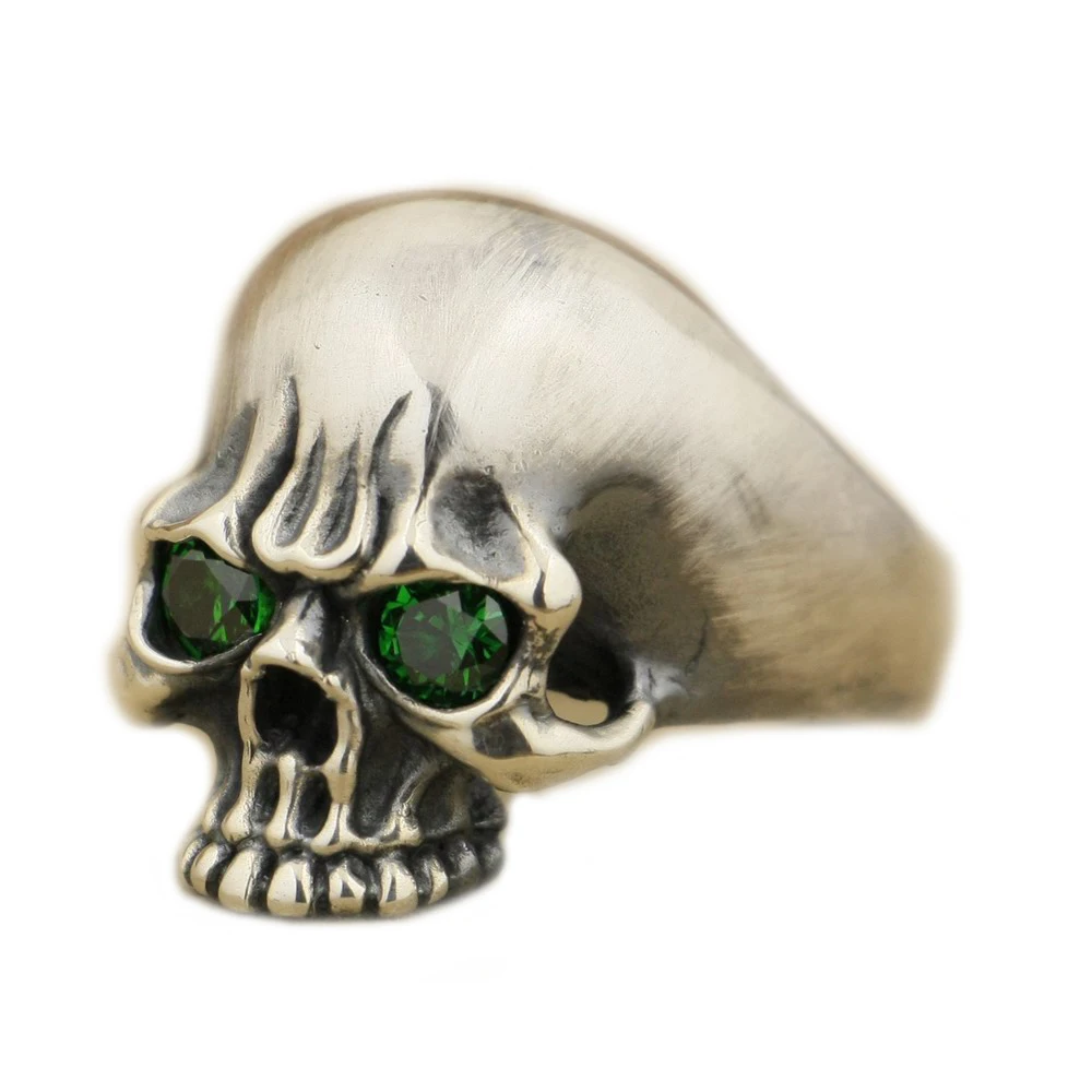 

925 Sterling Silver Green CZ Eyes Skull Ring Biker Rock Punk Jewelry TA62 US Size 7~15