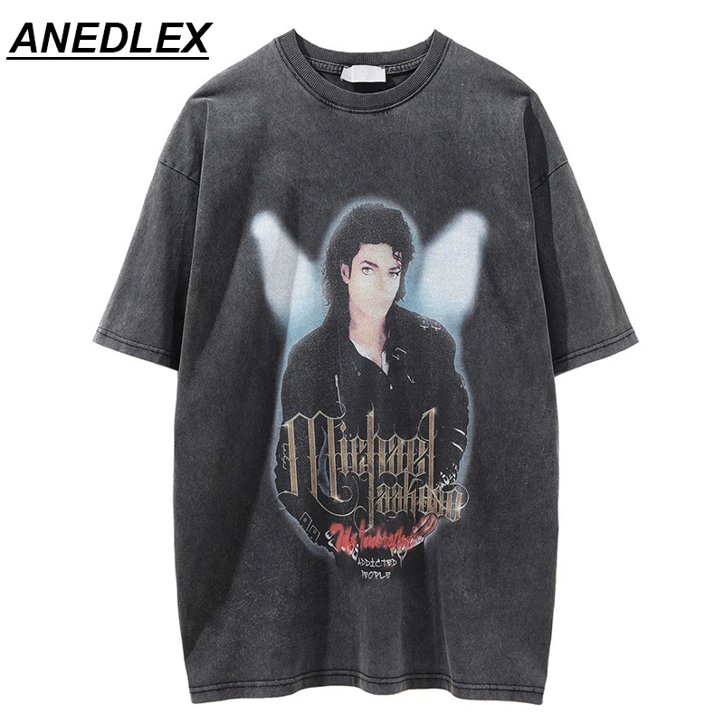 

2022 Men Hip Hop Streetwear Oversize T Shirt Michael Jackson Portrait Print T-Shirt Summer Short Sleeve Harajuku Cotton Tshirt