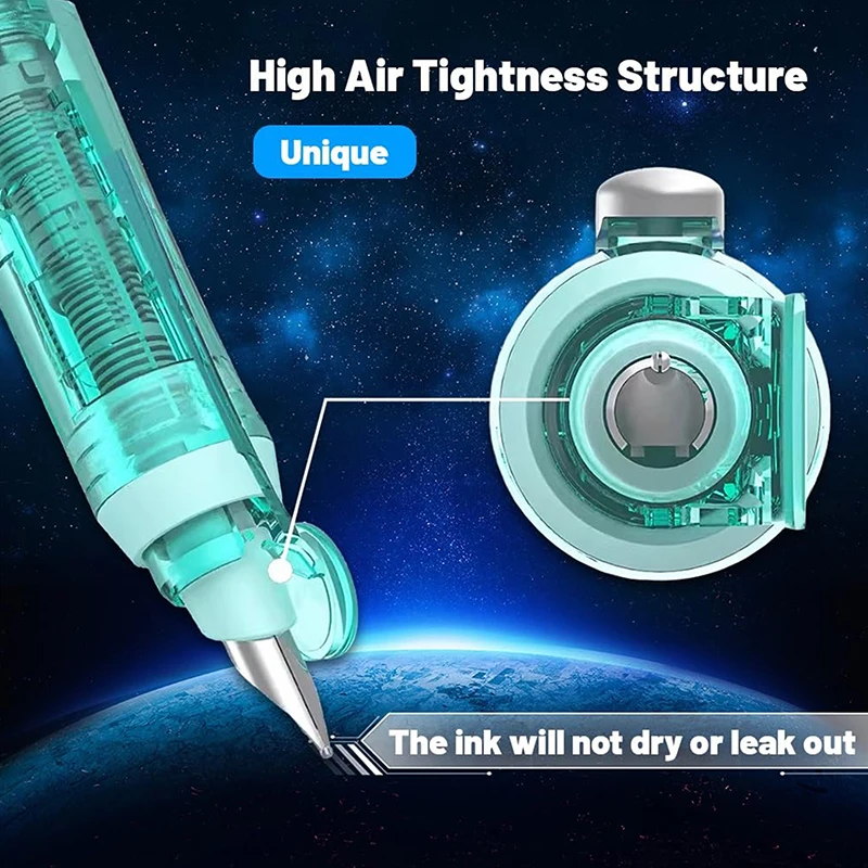 Fountain Pen Retractable 0.38mmInk Medium Nib Transparent Barrel For Calligraphy Includes 5 Refillable Ink Cartridges 1 Pen Case