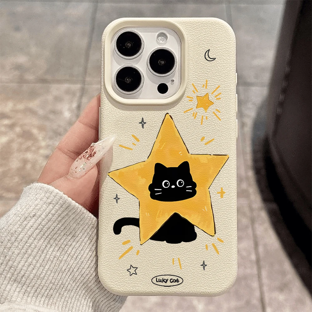 Star Black Cat Handyhülle für iPhone 17 16 15 14 13 12 11 Pro Max 16 15 14 Plus 17 16 15 14 13 12 Pro 17Air Silikon Matte Hülle – Detail 2
