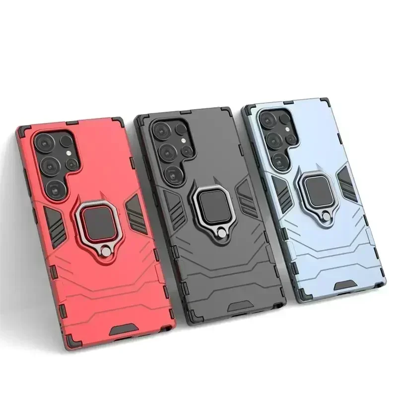 For Samsung Galaxy S24 Ultra 5G Case Armor Ring Car Stand Silicone + PC Phone Case For Samsung S24 + Plus S 24 Ultra Back Cover